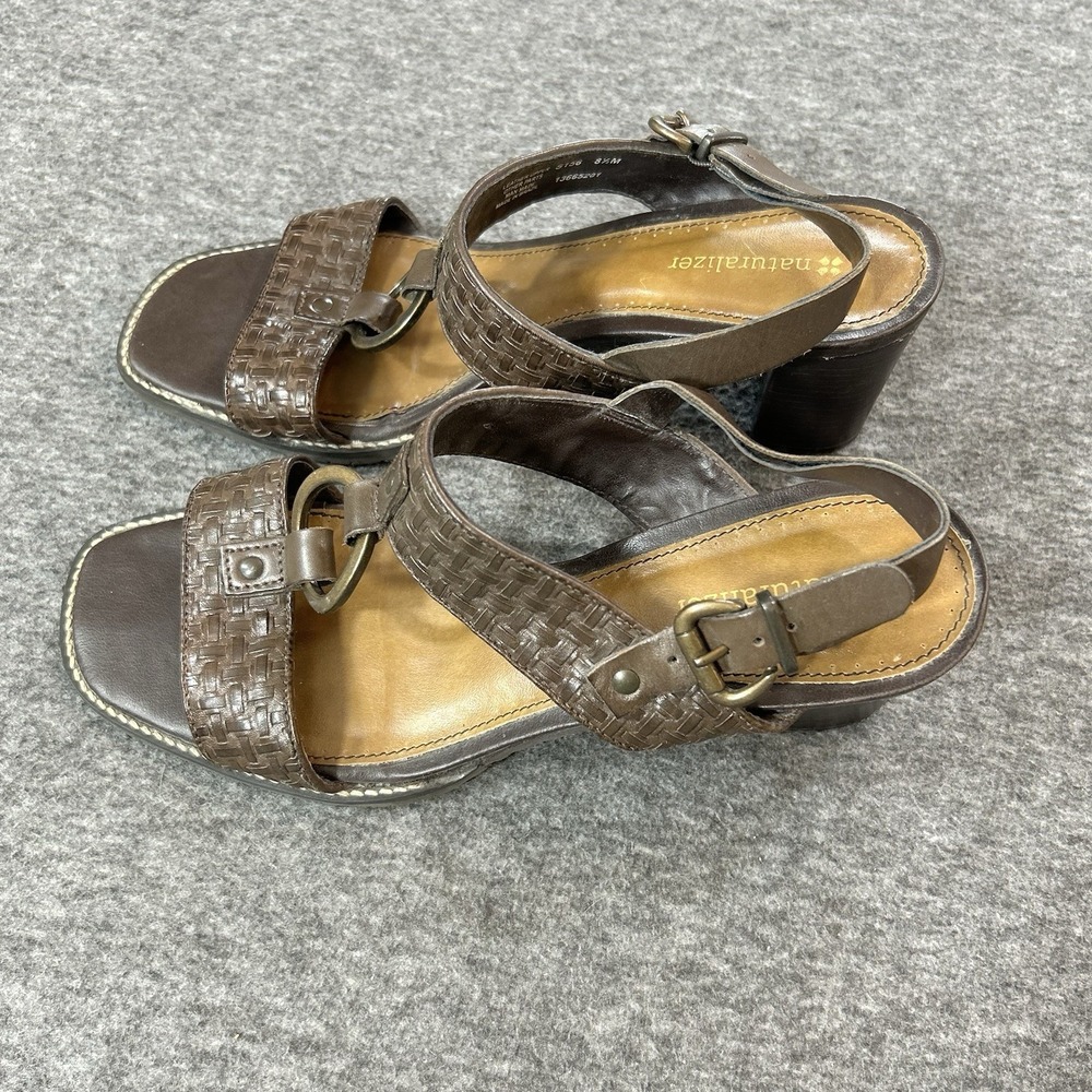 Naturalizer Brown Woven Leather Boho Slingback Heels Sandals Sz 8.5 - Picture 4 of 9